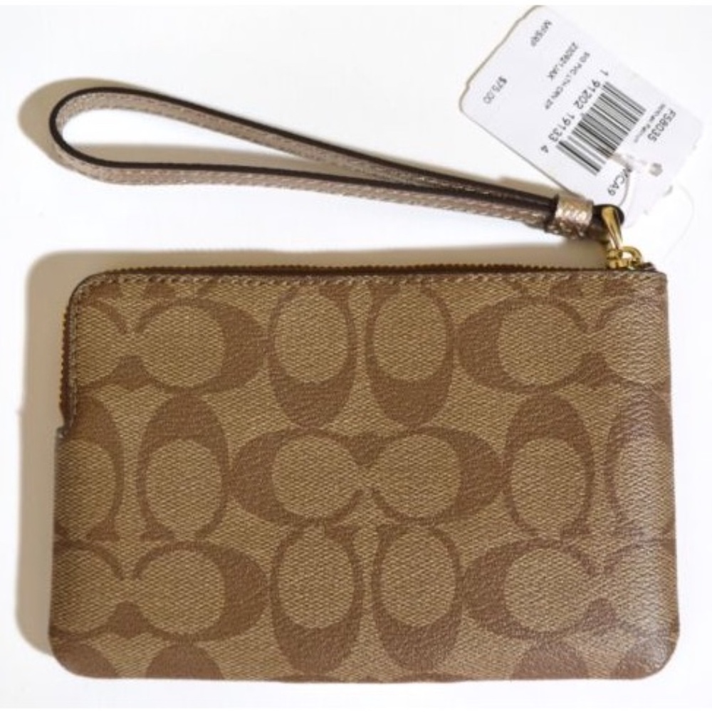 COACH BROWN GOLD WRISTLET WITH STRAP NEW WITH TAG - Picture 2 of 4